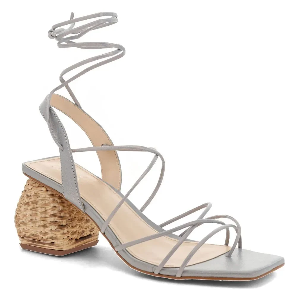 Flux Regana Strappy Woven Cane Block Heel Size 7 NEW Gray